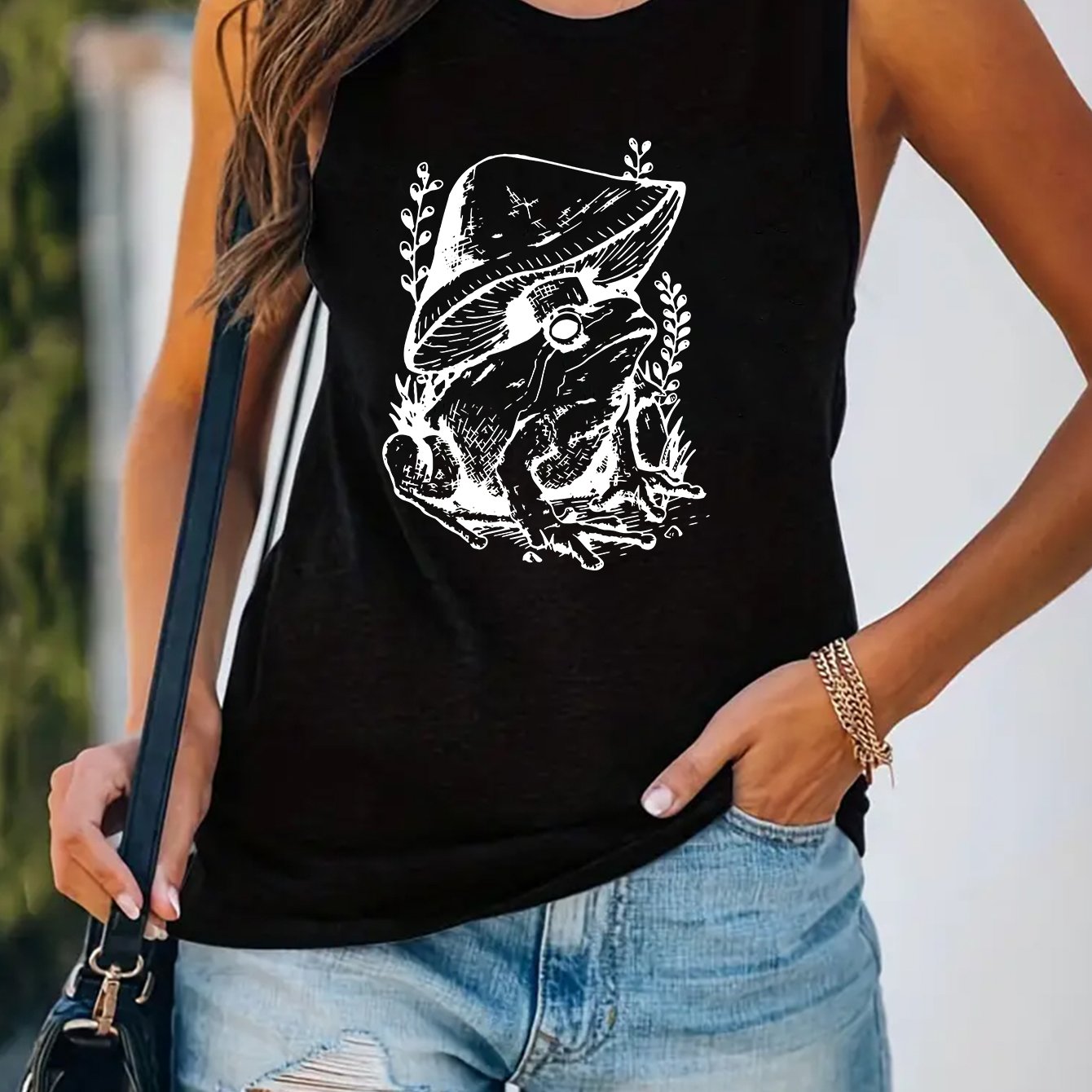 Mushroom Print Tank Top Sleeveless Summer Casual Women's Clothing