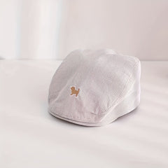 Casual Striped Beret Vintage Breathable Cap Dog Embroidery