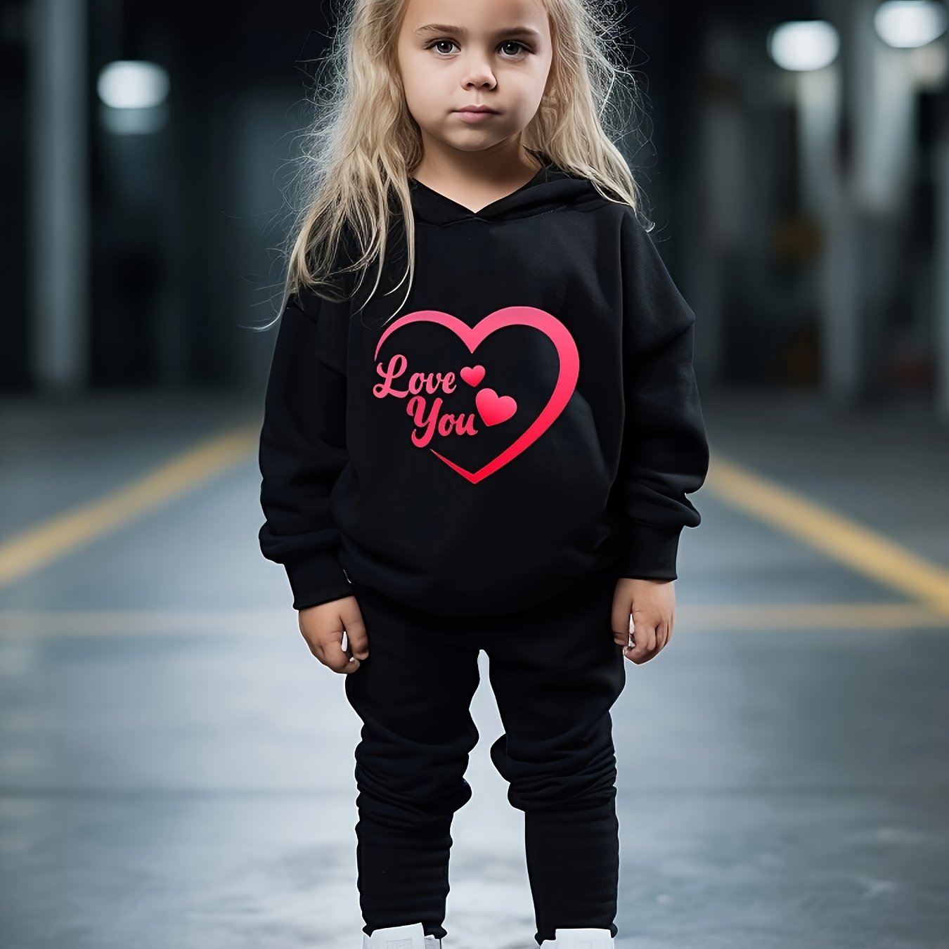 OERYUI Heart Print Hoodies Jogger Pants Set Girls 2pcs Sports Spring Outfits