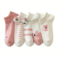 Teen's Cartoon Cat Pattern Liner Anklet Socks Soft Breathable Non Slip Socks