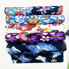 5pcs Japanese Style Bronzing Butterfly Flower Cotton Quilting Fabric