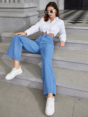 High Waist Wide Leg Jeans Slash Pockets