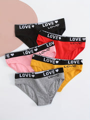 5pcs Letter Tape Briefs Stretchy Intimates Panties Women's Lingerie