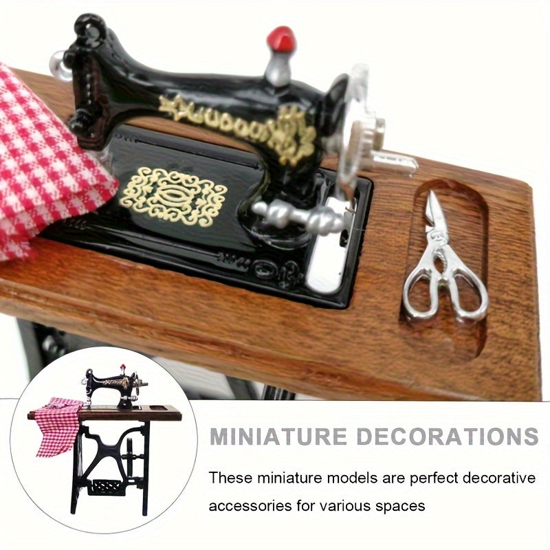 1:12 Scale Vintage Sewing Machine Dollhouse Accessory with Wooden Base