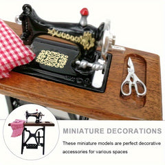 1:12 Scale Vintage Sewing Machine Dollhouse Accessory with Wooden Base