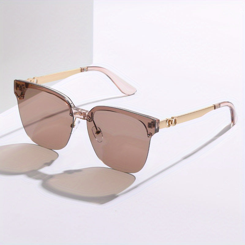 Men's Vintage Half Frame Metal Sunglasses UV400 with Case & Cloth