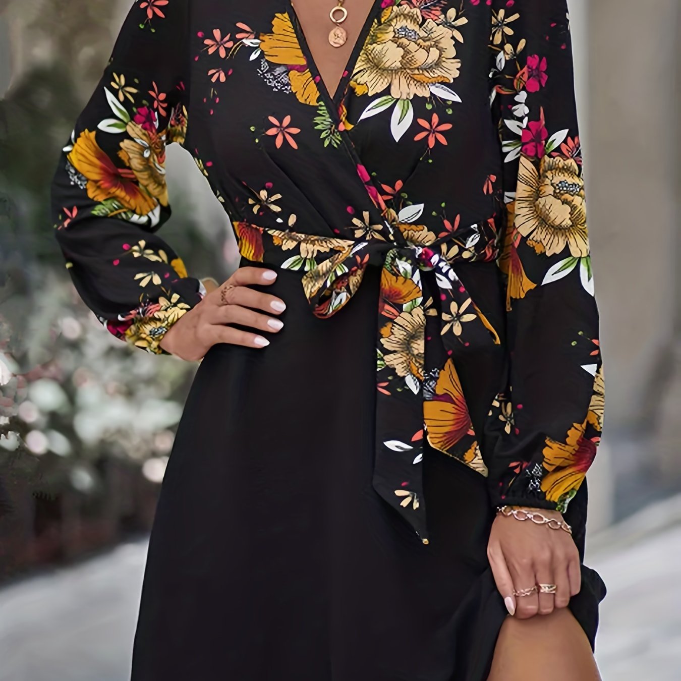 Vintage Floral Print Dress Casual Long Sleeve