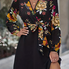 Vintage Floral Print Dress Casual Long Sleeve