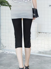 Lace Stitching Skinny Capris Leggings Women's Clothing