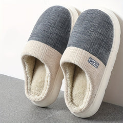 Fuzz Lined Men's House Slippers Anti-Skid Winter Indoor Shoes