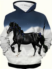 3D Horse On Clouds Graphic Hoodie Long Sleeve Sweatshirt