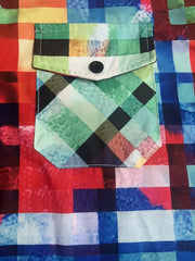 Colorblock Plaid Button Up Blouse