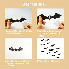 90pcs Halloween 3D Bat Sticker Decorative Party Decoration Sticker