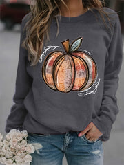 Halloween Pumpkin Print Sweatshirt Long Sleeve Crew Neck Women's Clothing