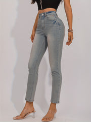 Punk Star Embroidery Skinny Jeans Raw Seam Detail High Rise Stretchy Denim Pants