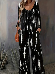 Tie Dye Long Sleeve Round Neck Jumpsuit