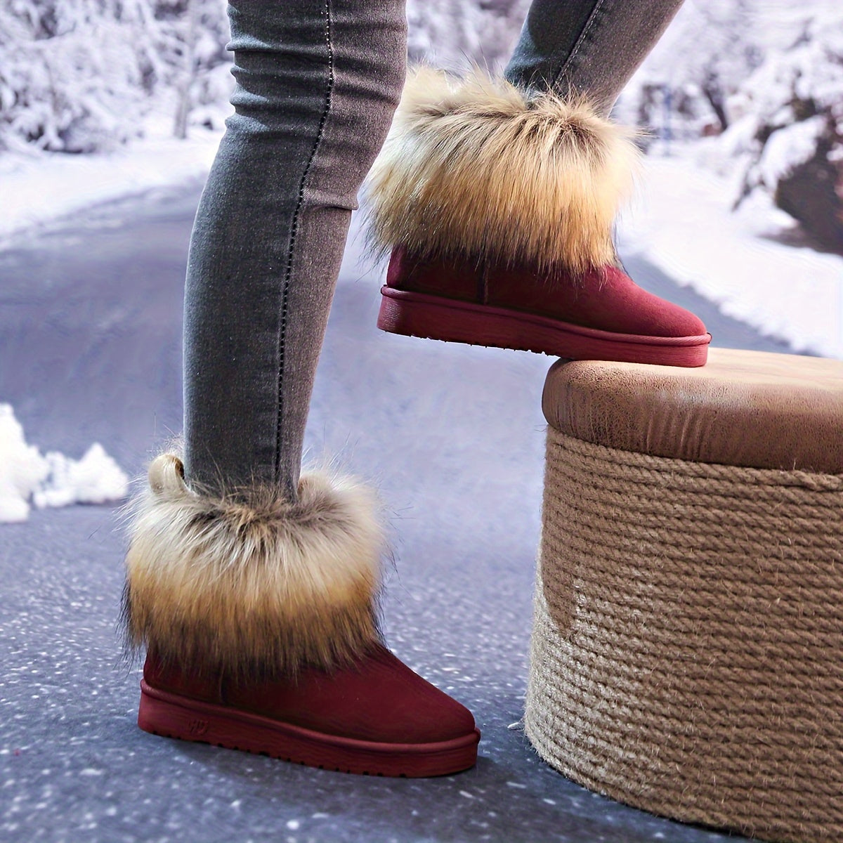 Women's Non-Slip Thick Fluffy Snow Boots Winter Warm Medium Tube Shoes