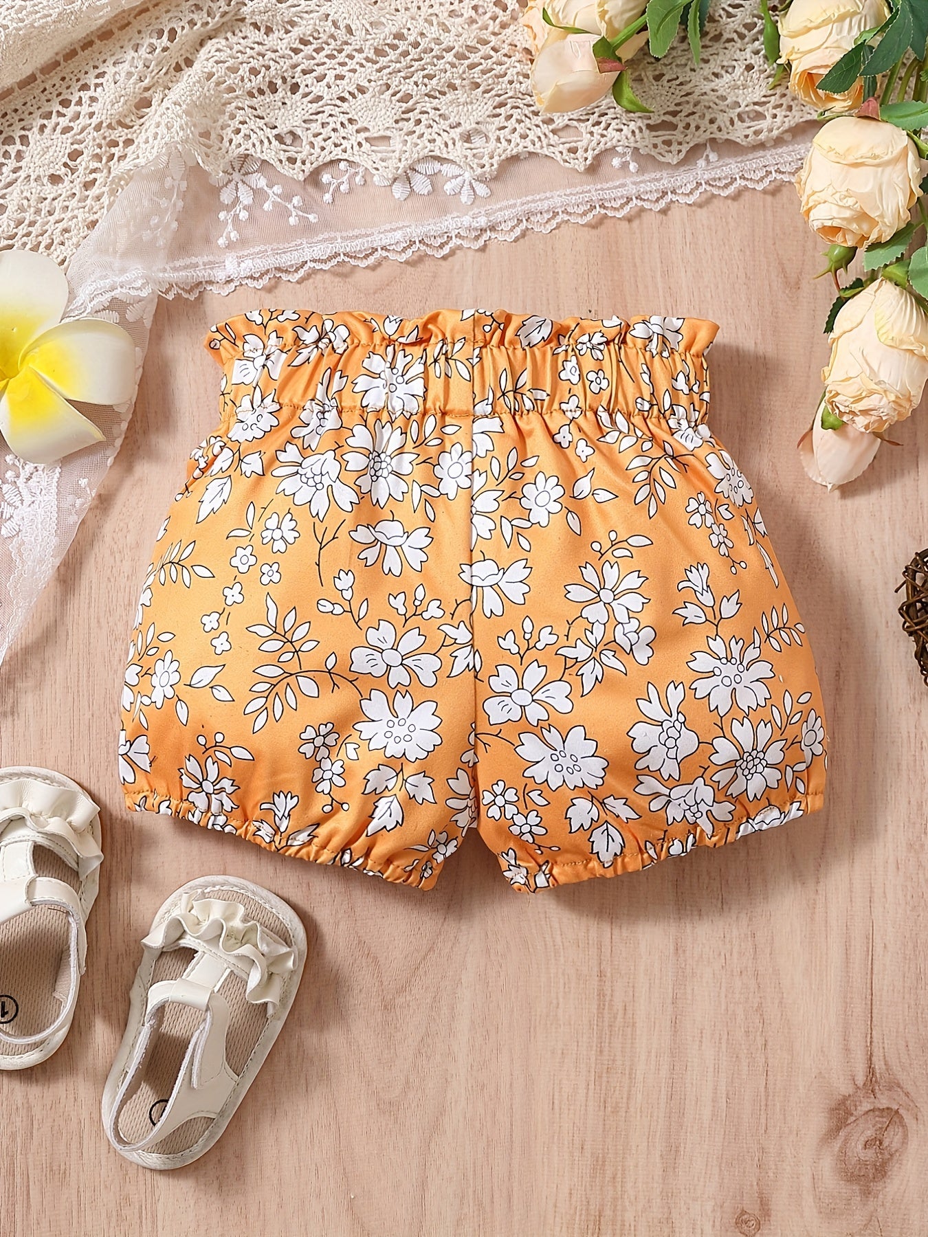 Baby Girls Floral Print Elastic Waist Shorts