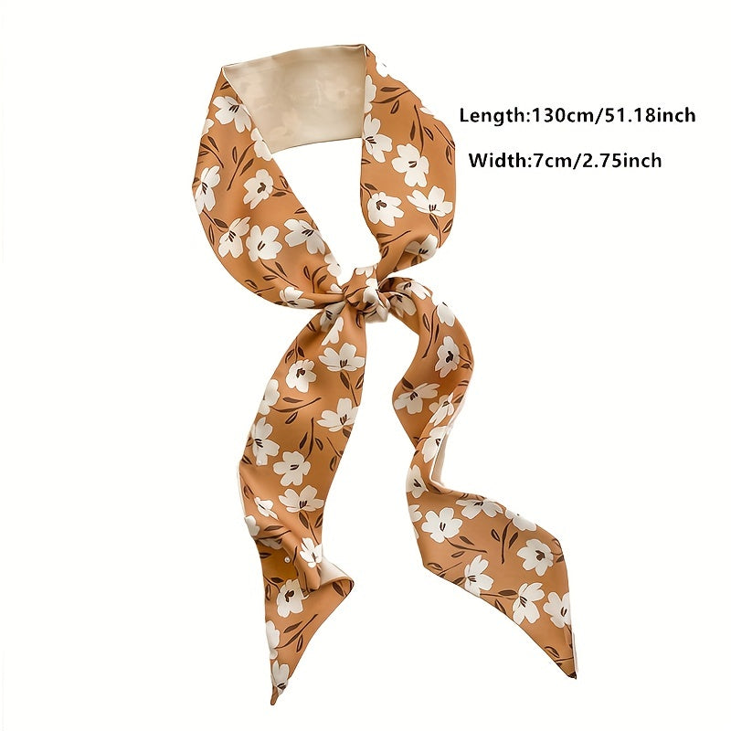 Floral Print Neckerchief Long Skinny Scarf Mother's Gift