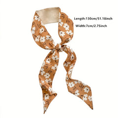 Floral Print Neckerchief Long Skinny Scarf Mother's Gift