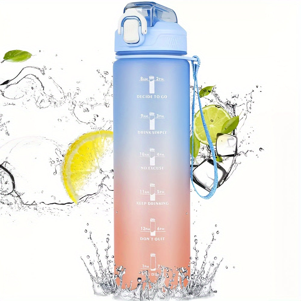 1000ml Sports Water Bottle with Straw Gradient Design Time Marker