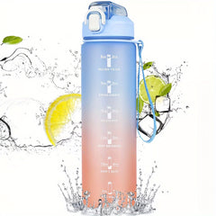 1000ml Sports Water Bottle with Straw Gradient Design Time Marker