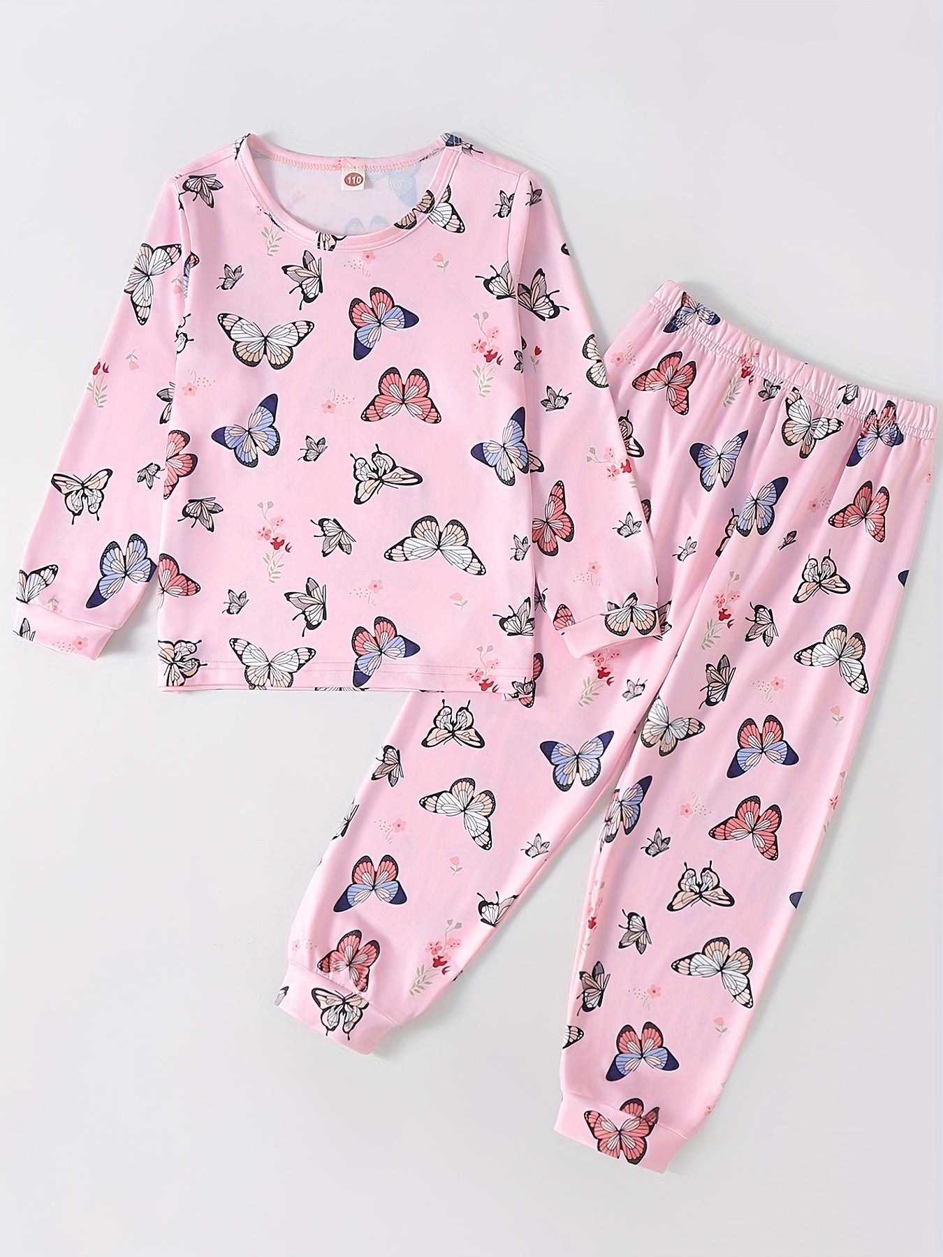 2pcs Toddler Girls Butterfly Print Loungewear Set