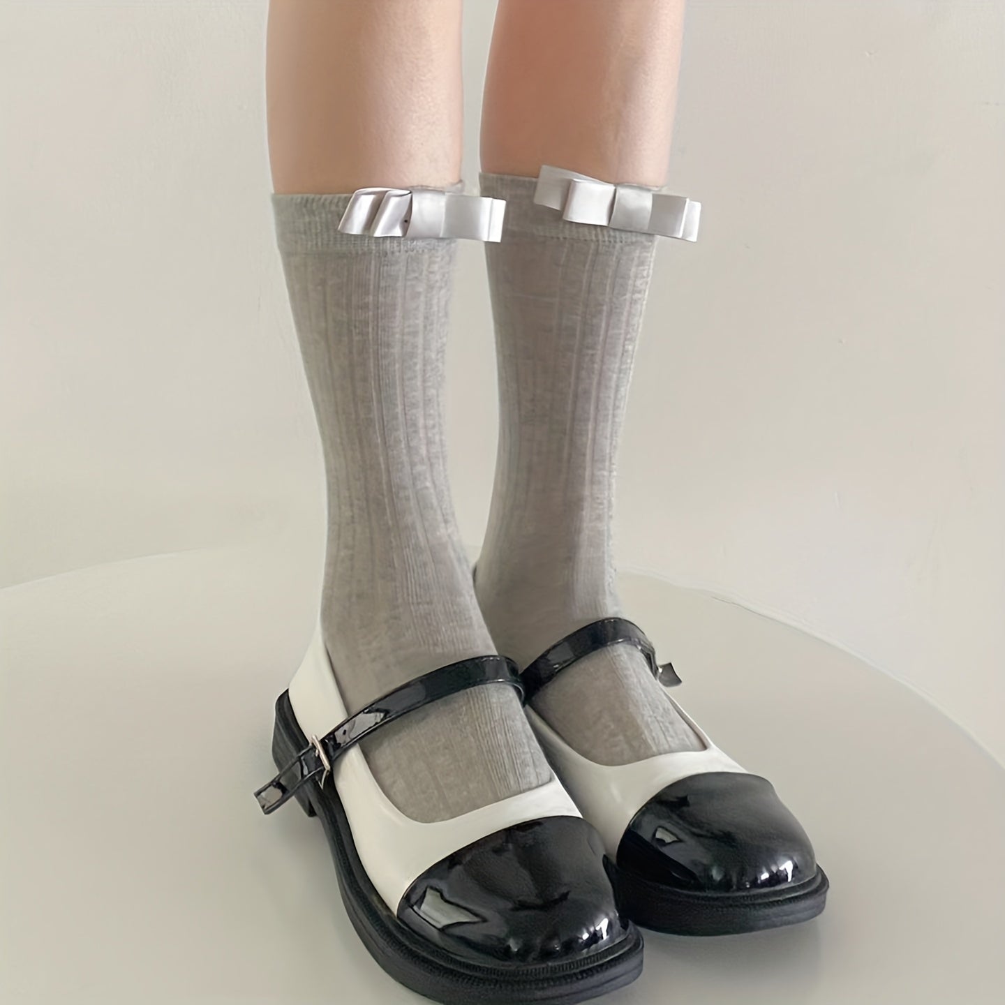 3 Pairs Ribbed Bow Decor Socks, Comfy & Breathable Mid Tube Stockings