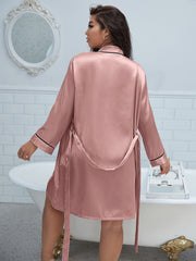 Solid Long Sleeve V Neck Plus Nightgown