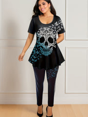 Plus Skull & Butterfly Print Top & Leggings Set
