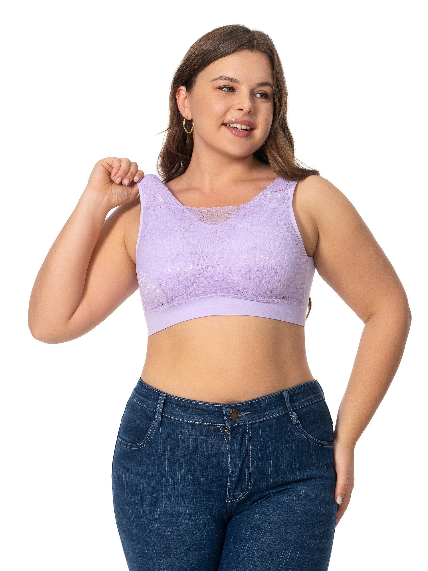 Floral Jacquard Lace Seamless Plus Size Bra High Stretch