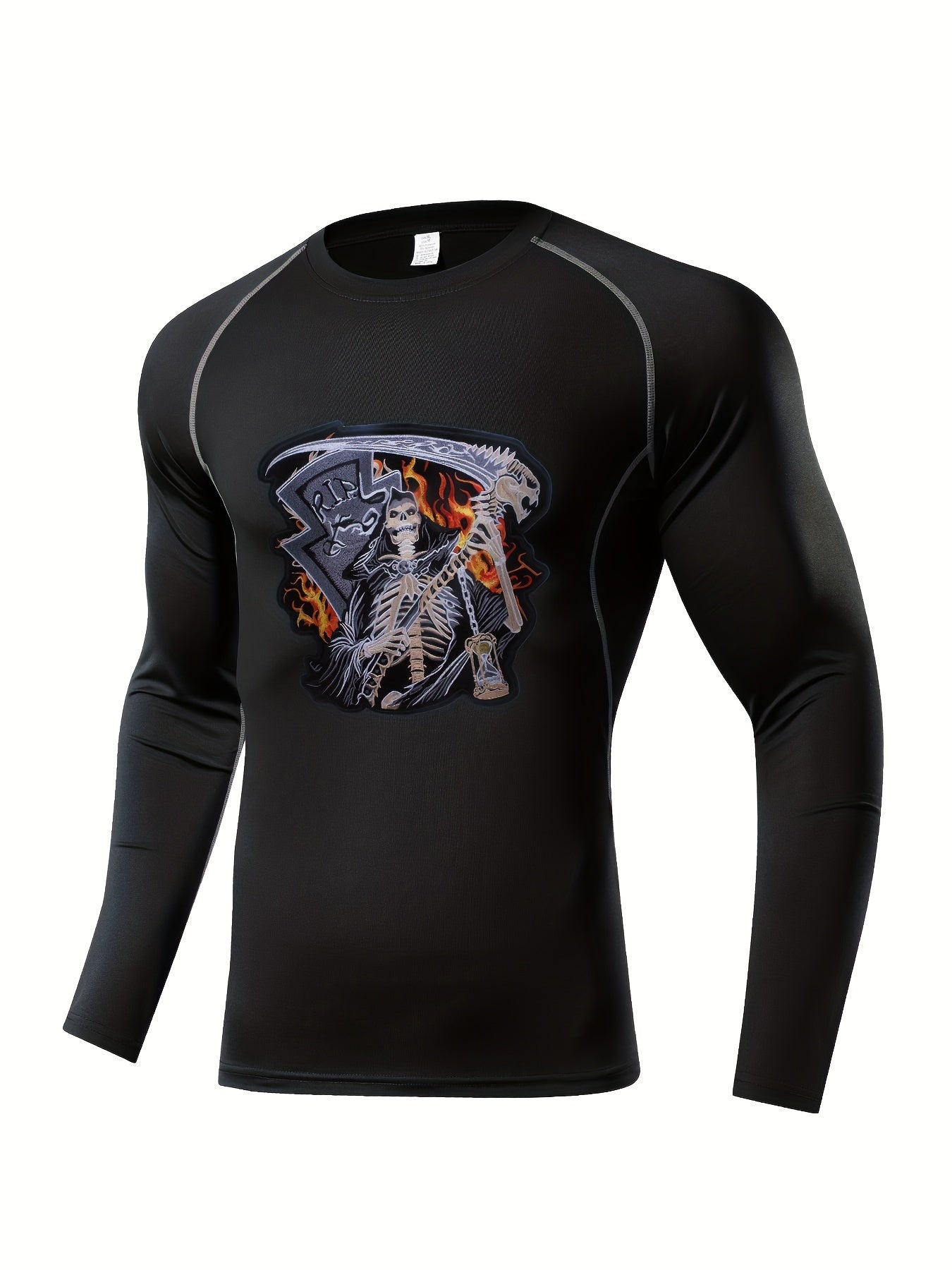 Skeleton Pattern Compression Shirt Men's Long Sleeve Athletic Baselayer