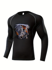Skeleton Pattern Compression Shirt Men's Long Sleeve Athletic Baselayer