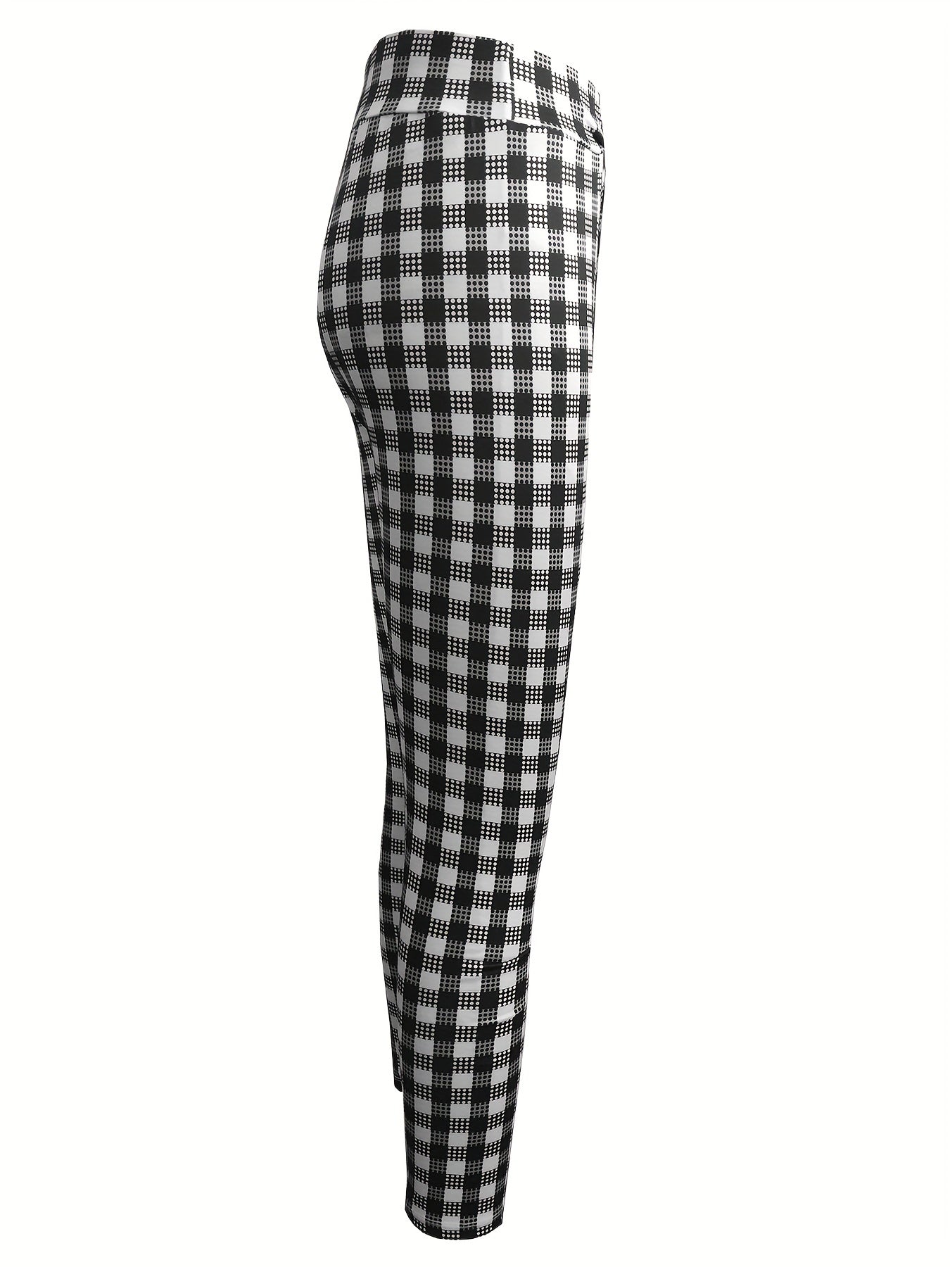 Plaid Print High Waist Pants Casual Skinny Pants
