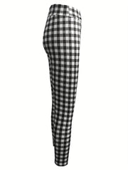 Plaid Print High Waist Pants Casual Skinny Pants