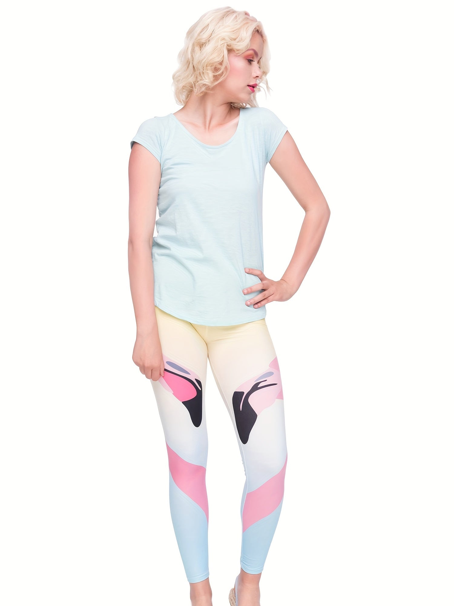 Boho Flamingo Skinny Leggings High Waist Stretchy Leggings Women's