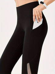 Mesh Contrast Workout Leggings For Women High Stretch Yoga Gym