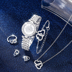 Kids Rhinestone Watch & Jewelry Set, Roman Digital Analog, 5pcs