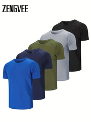 Zengvee Men's Moisture Wicking Workout Shirts - Athletic Fit Crew Neck