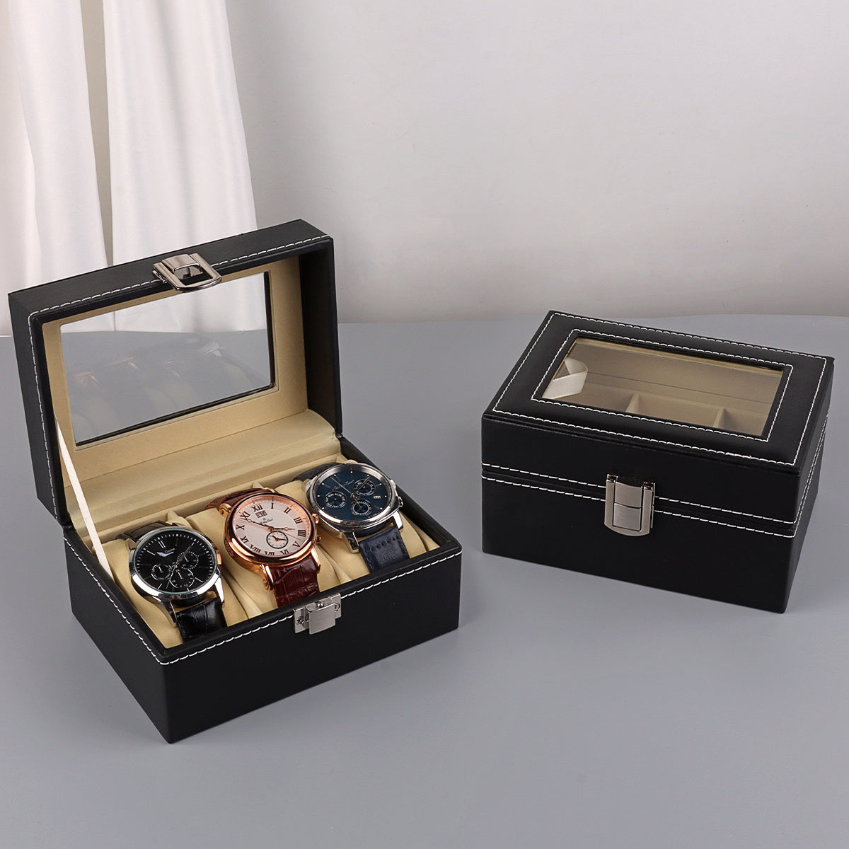 3 Slots Watch Collector With PU Leather