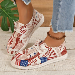 Women's Flag Print Loafers Lace Up Outdoor Sneakers Lightweight Shoes