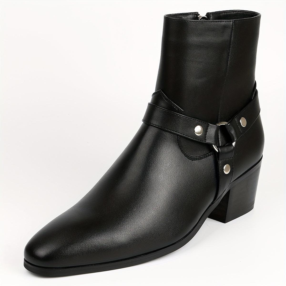 Men's High Heeled Boots Black Leather