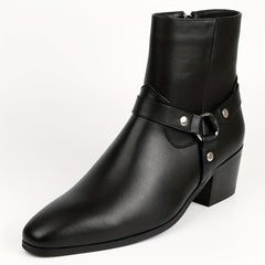 Men's High Heeled Boots Black Leather
