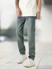 Straight Leg Jeans Mens Casual Street Style Medium Stretch Regular Pants