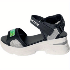 Women's Wedge Sandals Open Toe Buckle Sequins Thick Bottom Sports Sandals