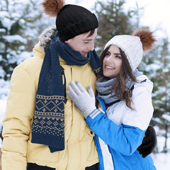 Winter Knitted Beanie Hat Glove Set Touch Screen Gloves