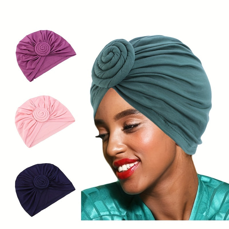 Pleated Turban Cap Solid Braided Twist Bonnet Head Wrap