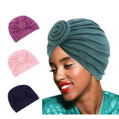 Pleated Turban Cap Solid Braided Twist Bonnet Head Wrap