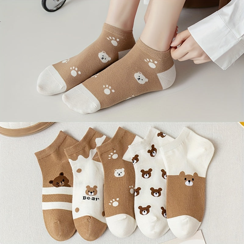 5 Pairs Cute Teddy Bear Ankle Socks for Women