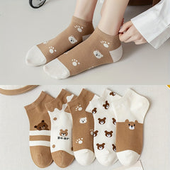 5 Pairs Cute Teddy Bear Ankle Socks for Women